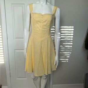 Cider Light Yellow Button-Front Mini Dress